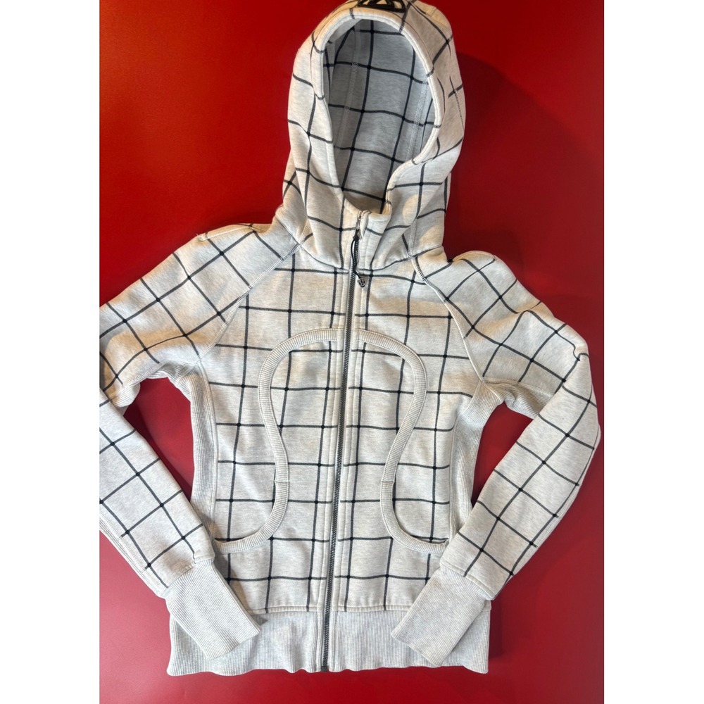 Lululemon Scuba Hoodie Full Zip Grey Black Windowpane Grid Fleece Sweatshirt